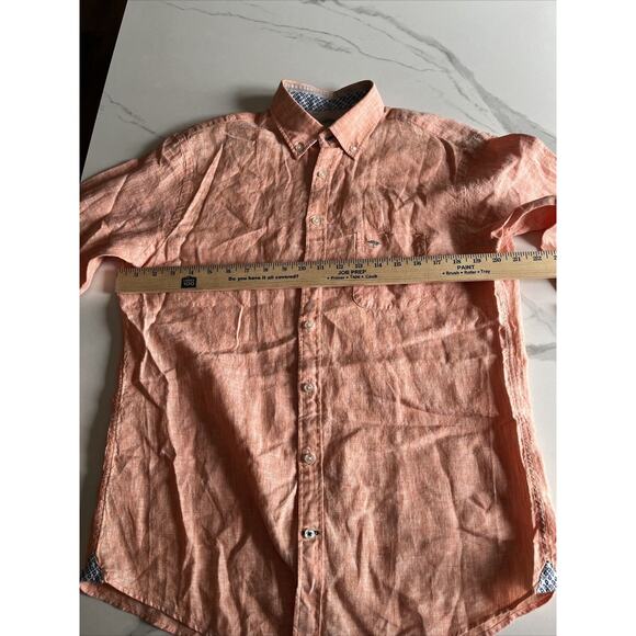 Fynch Hatton Shirt Mens Size Medium 100% Premium Linen Orange Woven Long Sleeve - Picture 8 of 16